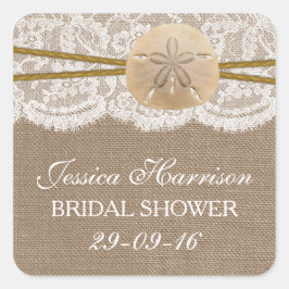 Pegatina Cuadrada Ducha de novias Rustic Sand Dollar Beach