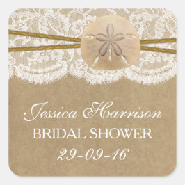 Pegatina Cuadrada Ducha de novias Rustic Sand Dollar Beach