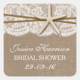 Pegatina Cuadrada Ducha de novias Rustic Starfish Beach