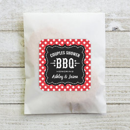 Pegatina Cuadrada Ducha de parejas de gingham rojo BBQ boda
