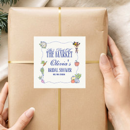 Pegatina Cuadrada Ducha de Regalos de Boda Fresh Off the Market Bien