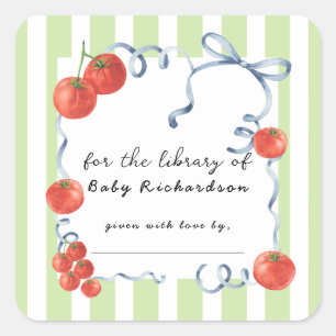 Pegatina Cuadrada Ducha de tomate para la biblioteca de
