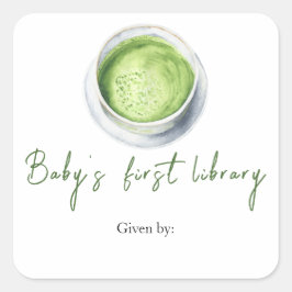 Pegatina Cuadrada Ducha Matcha Latte Baby - la primera biblioteca de