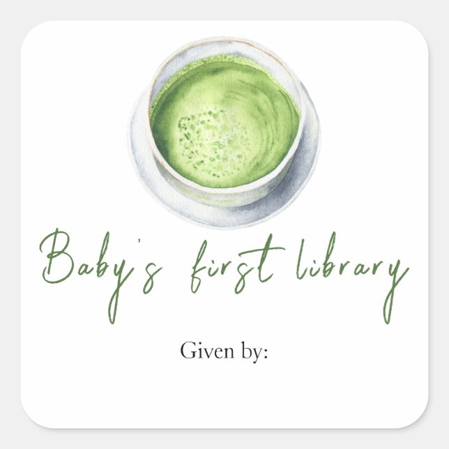 Pegatina Cuadrada Ducha Matcha Latte Baby - la primera biblioteca de (Anverso)