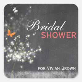 Pegatina Cuadrada Ducha nupcial Dandelions Encantada Por La Noche