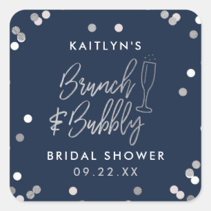Pegatina Cuadrada Ducha nupcial de Brunch & Bubbly Confetti