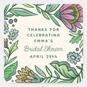 Pegatina Cuadrada Ducha nupcial folclórica artística escandinava