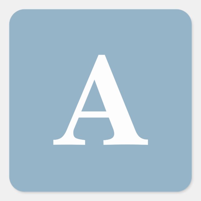 Pegatina Cuadrada Ducha Nupcial Simple Monogramas Blanco Azul Polvo (Anverso)