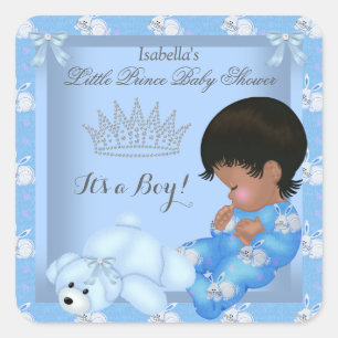 Pegatina Cuadrada Duche Príncipe Baby Shower Niño Azul Bunny AM