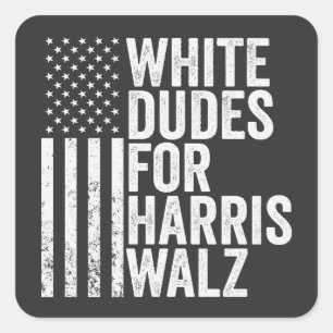Pegatina Cuadrada Dudes Blancas Para Harris Walz Elección De Bandera