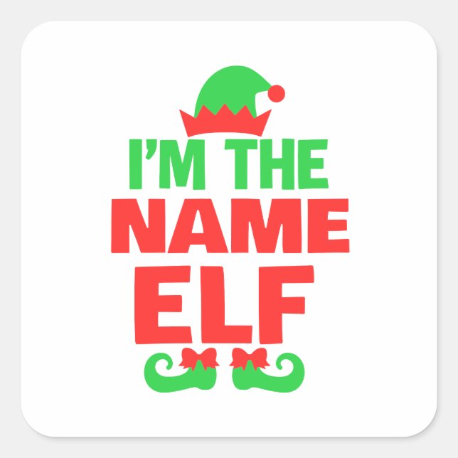 Pegatina Cuadrada Duende de Navidad Personalizado (Anverso)