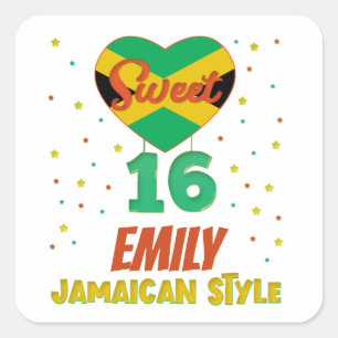 Pegatina Cuadrada Dulce 16 Chica al estilo jamaiquino de cumpleaños