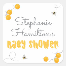 Pegatina Cuadrada Dulce Abeja Neutral Baby Shower Gracias