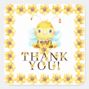 Pegatina Cuadrada Dulce Abeja Pequeña Gracias Por Favor