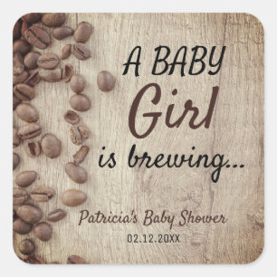 Pegatina Cuadrada Dulce Bebé Está Brewning Niña Café Baby Shower