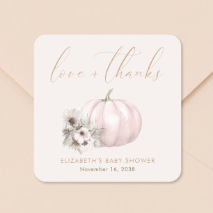 Pegatina Cuadrada Dulce Bebe Niña de Otoño Shower Agradecimiento