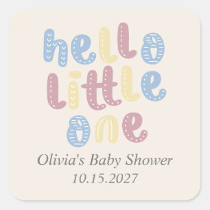Pegatina Cuadrada Dulce Boho Hola Pequeño Cumpleaños Baby Shower