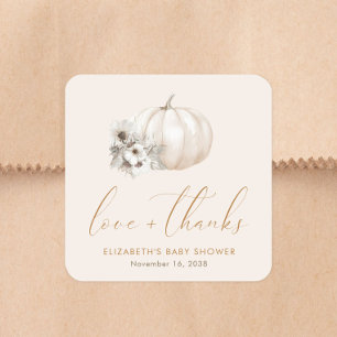 Pegatina Cuadrada Dulce Calabacita Otoño Baby Shower Agradecimiento