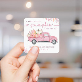 Pegatina Cuadrada Dulce calabaza rosa de otoño Baby Shower