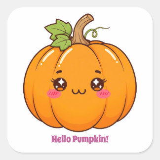 Pegatina Cuadrada Dulce calabaza sonriente de Kawaii Cartoon