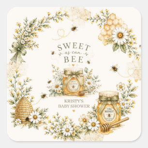 Pegatina Cuadrada Dulce Como Puede Ser Abeja Fiesta de Bebé Neutral 