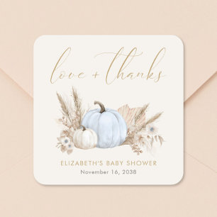 Pegatina Cuadrada Dulce de Calabacita Otoño Bebe Niño Shower Agradec