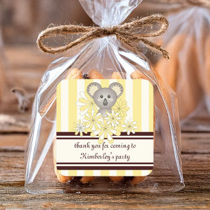 Pegatina Cuadrada Dulce de Koala para Baby Shower / Cumpleaños