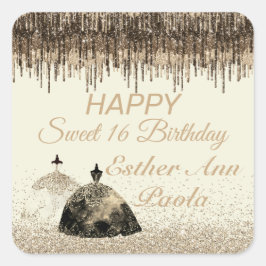 Pegatina Cuadrada Dulce de oro de moda Ball Gown 16 golosinas de cum