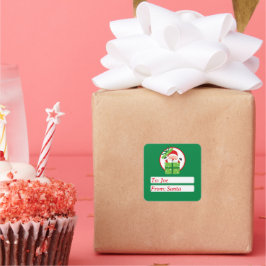 Pegatina Cuadrada Dulce De Santa Claus Verde Navidad Personalizada 