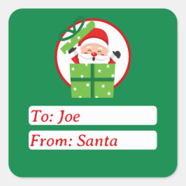 Pegatina Cuadrada Dulce De Santa Claus Verde Navidad Personalizada