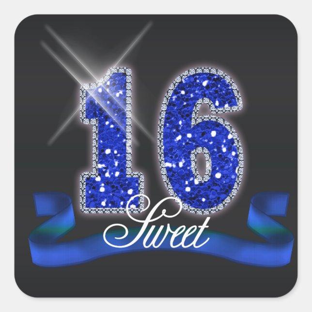 Pegatina Cuadrada Dulce Dieciséis Sparkle Blue ID118 (Anverso)