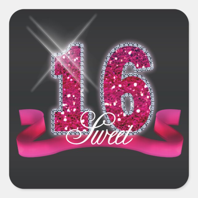 Pegatina Cuadrada Dulce Dieciséis Sparkle Pink ID117 (Anverso)
