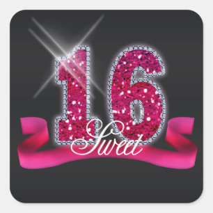 Pegatina Cuadrada Dulce Dieciséis Sparkle Pink ID117