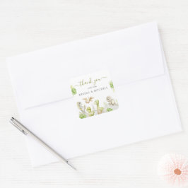 Pegatina Cuadrada Dulce Dinosaurio de Acuarela para Baby Shower