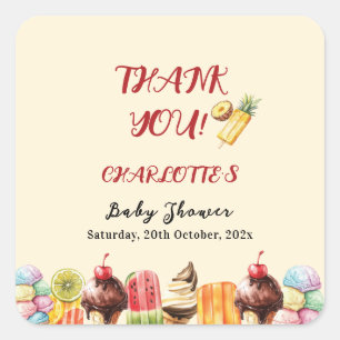 Pegatina Cuadrada Dulce ducha de bebé helado de acuarela colorida