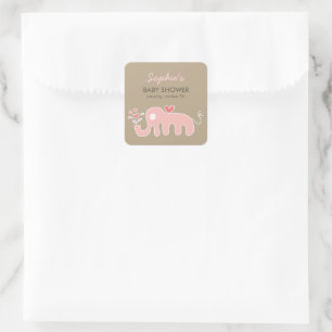 Pegatina Cuadrada Dulce Elefante Rosa Caprichoso Amor Niña Baby Show