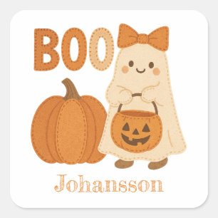 Pegatina Cuadrada Dulce Fantasma Boo Calabaza Fieltro Kawaii Hallowe