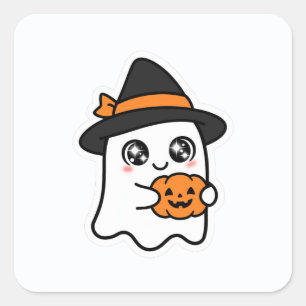 Pegatina Cuadrada Dulce Fantasma de Halloween Bruja Calabaza