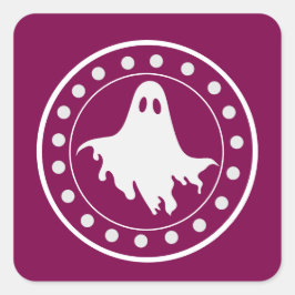 Pegatina Cuadrada Dulce Fantasma Espeluznante de Halloween Naranja y