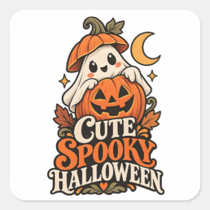 Pegatina Cuadrada Dulce Fantasmagórico Fantasma de Halloween Calabaz