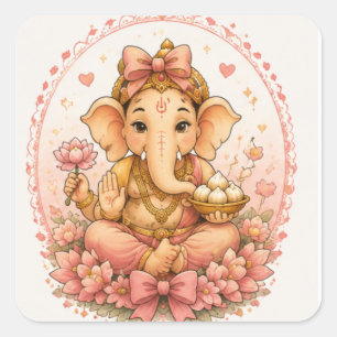 Pegatina Cuadrada Dulce Ganesha Festival Ganesh Chaturthi
