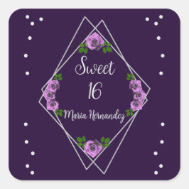 Pegatina Cuadrada Dulce geométrico morado Rosa plateado 16
