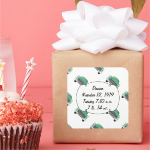 Pegatina Cuadrada Dulce Green Retro Car Baby Gifts