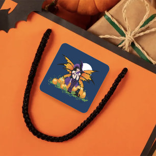 Pegatina Cuadrada Dulce Hada de Halloween Parche de Calabaza Gato Ne