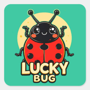 Pegatina Cuadrada Dulce ilustración de insecto afortunado de dibujos