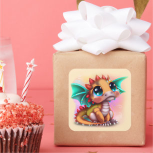 Pegatina Cuadrada Dulce Kawaii Baby Dragon