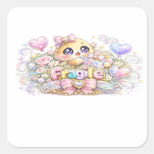 Pegatina Cuadrada Dulce Kawaii Frágil Manipular Con Cuidado Gato Pas