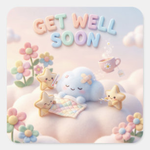 Pegatina Cuadrada Dulce Kawaii Mejora Pronto con Nube Durmiendo