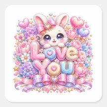 Dulce Kawaii Te Amo Conejo Conejo Rosa Pastel Flor