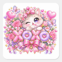 Dulce Kawaii XOXO Gato Rosa Pastel Romántico Amor